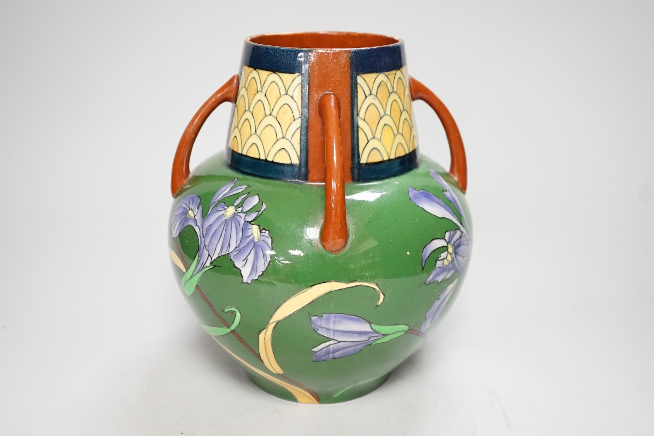 A Foley “Intarsio” vase decorated with Irises, numbered 3003, 21cm
